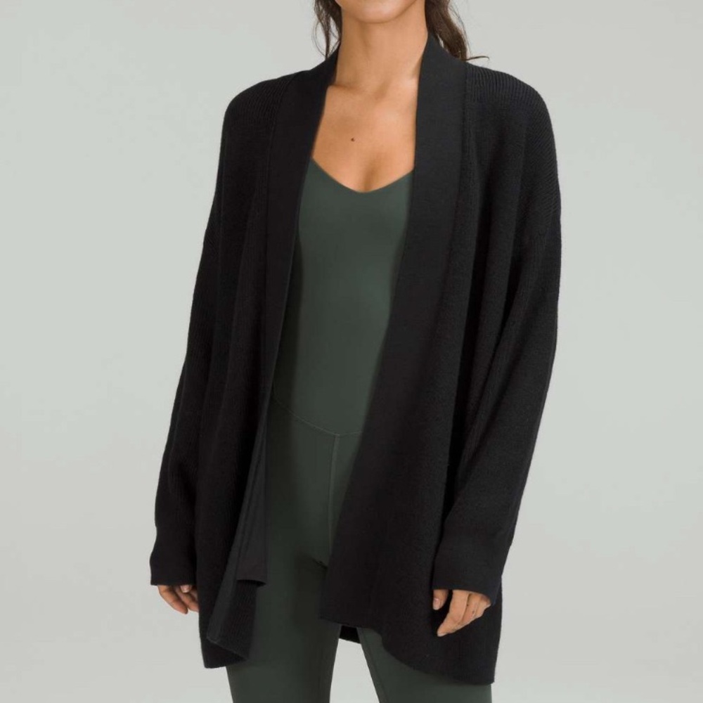 Lululemon Merino Wool-Blend Ribbed Long Wrap Sweater in Black Size 6